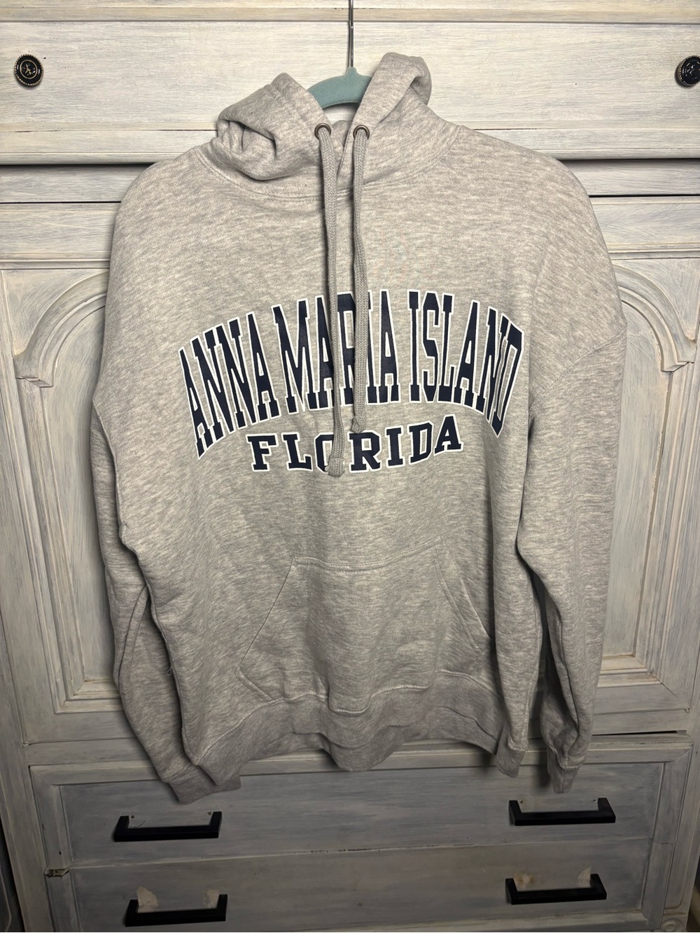 Heather Grey Anna Maria Island Florida Oversized Fleece Hoodie Cozy Soft Basic